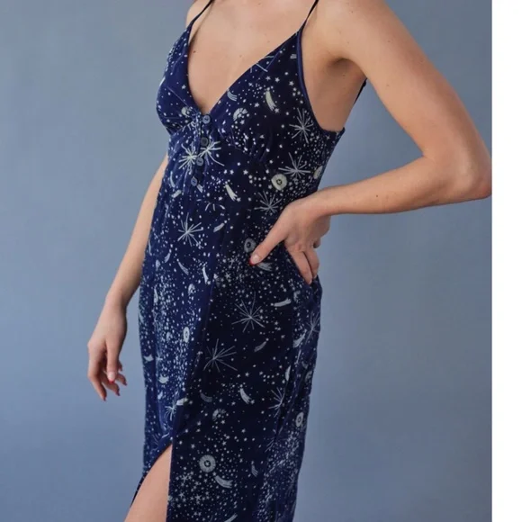 Roof Constellation Moon Star Boho Peasant Hipster Velvet Art Farm Hippie Dress - Picture 4 of 4